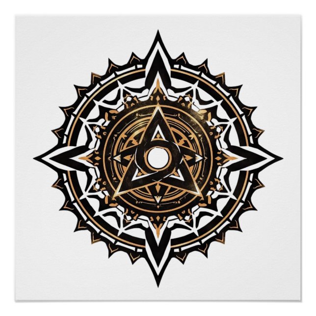 Divine Sacred Mandala - Black & Gold Trishul Poster (Vorderseite)