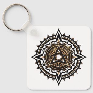 Divine Sacred Mandala - Black & Gold Trishul Schlüsselanhänger