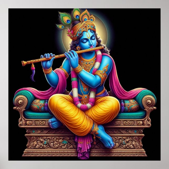 Divine Serene Krishna Flute Art Poster (Vorne)