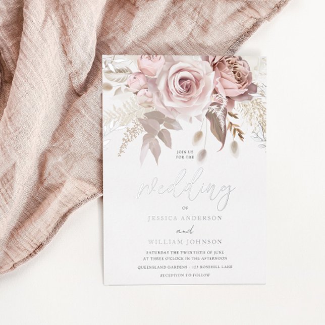 Divine Silver Foil & Blush Floral Wedding Folieneinladung (Von Creator hochgeladen)