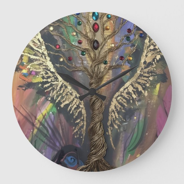 DIVINE TREE WITH JEWELED LEAVES GROßE WANDUHR (Vorderseite)