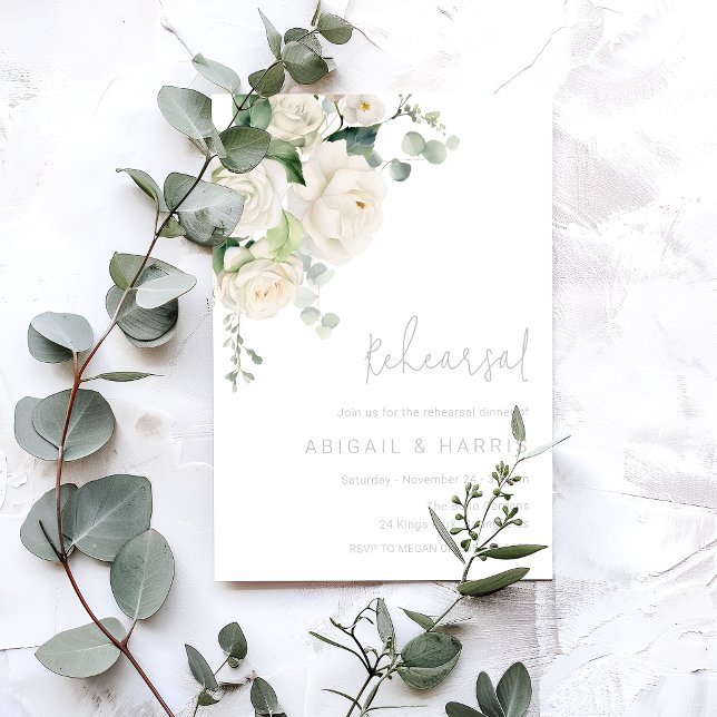 Divine White Roses & Sage Wedding Probe Dinner Einladung (Von Creator hochgeladen)