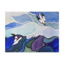 Diving Gannets Painting Postcard