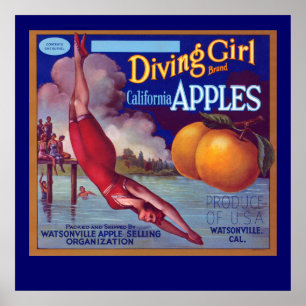 Diving Girl Äpfel Poster