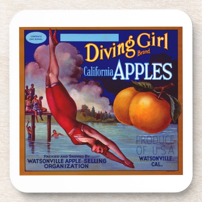 Diving Girl Äpfel Untersetzer (Vorderseite)