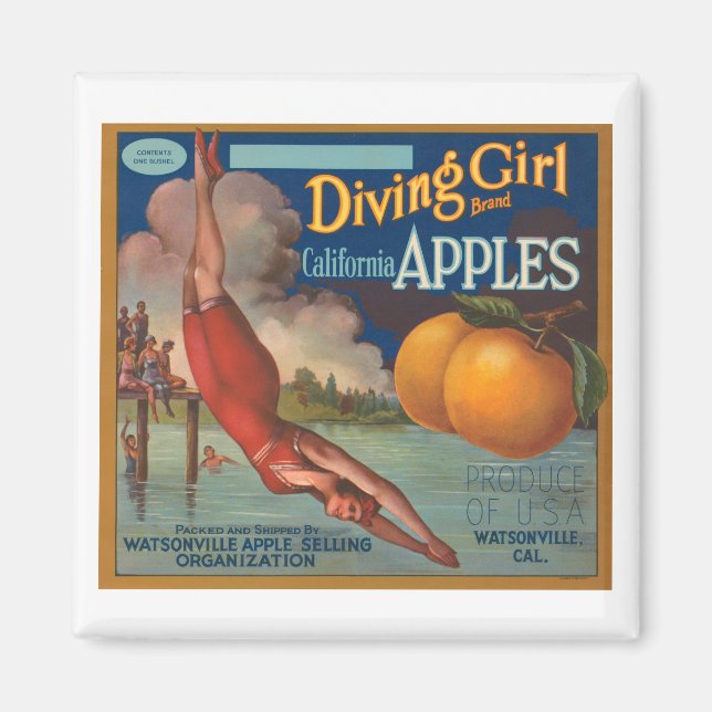 Diving Girl Brand California Äpfel Fruchtkasten La Magnet (Vorne)