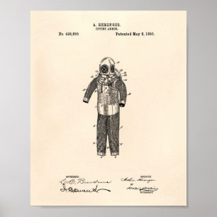 Diving Rüstung 1893 Patent Art Old Peper Poster