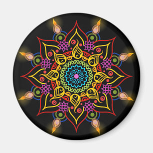 Diwali Blume Rangoli mit Öllampen Magnet