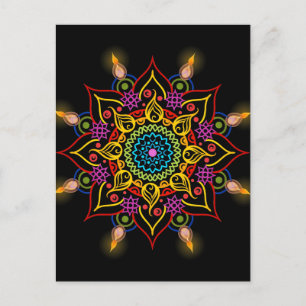 Diwali Blume Rangoli mit Öllampen Postkarte
