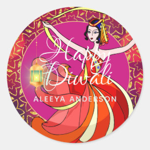 Diwali Bollywood Party Dancer Personalisiert Runder Aufkleber