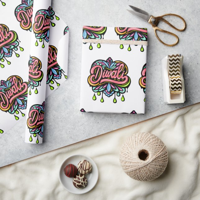 Diwali Colorful Hearts Geschenkpapier (Kunsthandwerk)