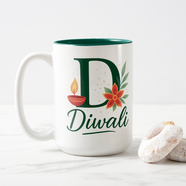 Diwali "D" Monogram Diya Zwei-Tone-Tasse Zweifarbige Tasse (Mit Donut)