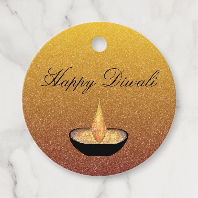 Diwali Diya Lamp Flame Glitzer Gold Gefälligkeitst Geschenkanhänger (Vorderseite)