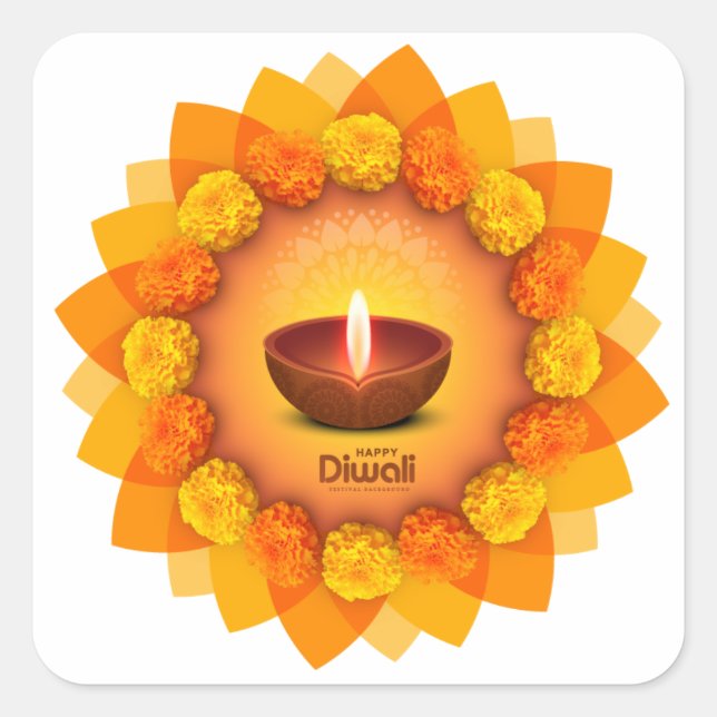 Diwali Diya Marigold Festival: Quadratischer Aufkleber (Vorderseite)