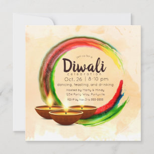 Diwali Diyas Watercolor Circle Einladung