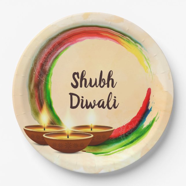 Diwali Diyas Watercolor Circle Pappteller (Vorderseite)