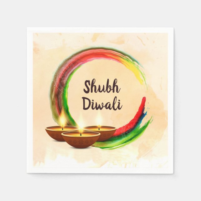 Diwali Diyas Watercolor Circle Serviette (Vorderseite)