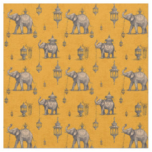Diwali-Elefant im goldenen Feld Toile de Jouy Stoff