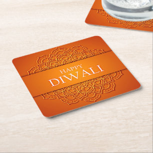Diwali Elegant Modern Orange Yellow Mandala Rechteckiger Pappuntersetzer
