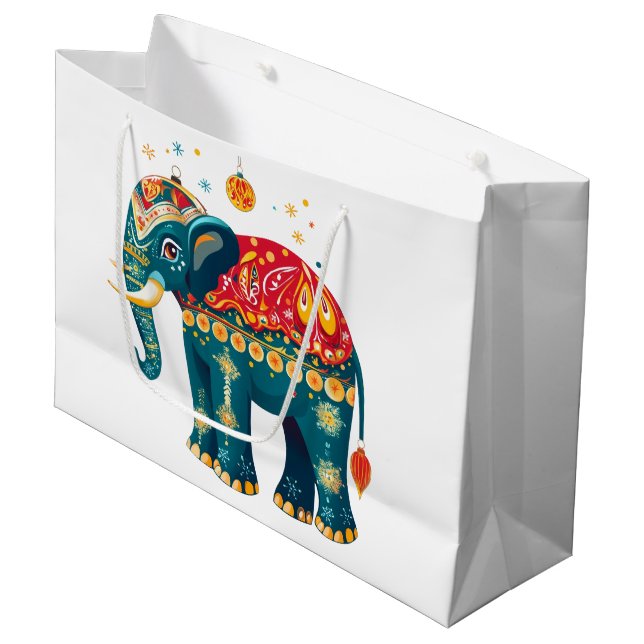 Diwali Elephant Große Geschenktüte (Vorderseite Schrägansicht)