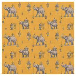 Diwali Elephant in Golden Field Toile de Jouy  Stoff
