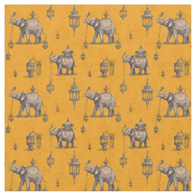 Diwali Elephant in Golden Field Toile de Jouy  Stoff (Nahaufnahme)