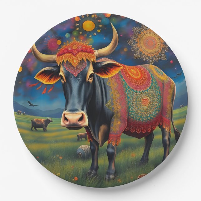 Diwali feiern mit heiligen Kühen in Verkleidung Pappteller (Vorderseite)