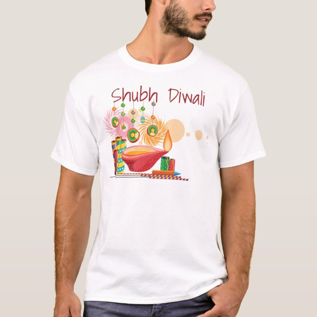 Diwali Fun Cartoon Diya & Fireworks T-Shirt (Vorderseite)