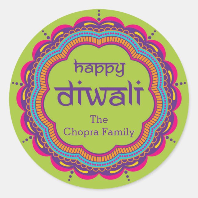 Diwali Gastgeschenk Sticker mit Mandala (Vorderseite)