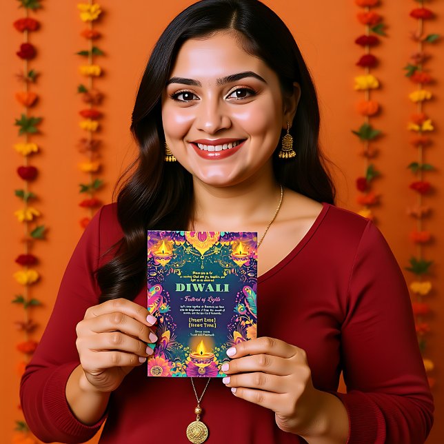 Diwali Glow Einladung (Enchanted Diwali Glow Invitation, customizable on both sides)
