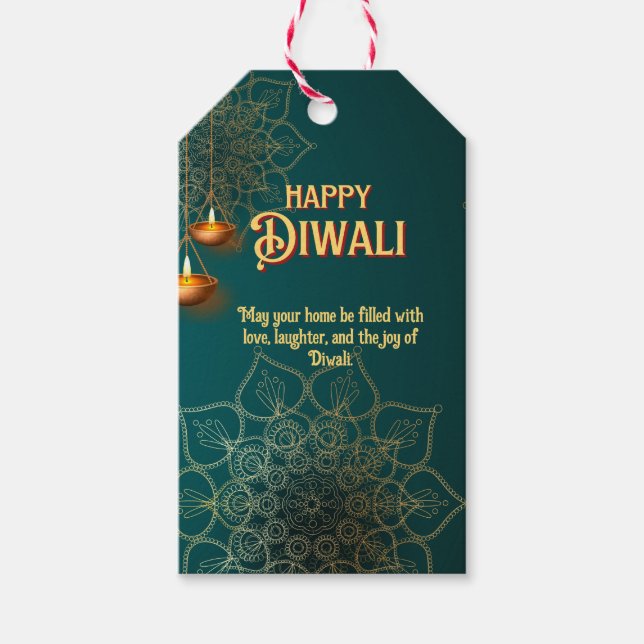Diwali Green Gold Lamps Mandala Personalisiert Geschenkanhänger (Vorderseite)