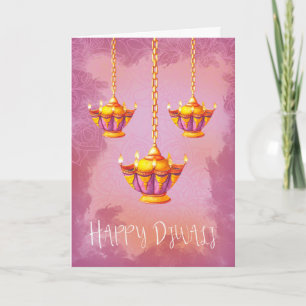 Diwali Gruß mit Aquarell-Lichtern Karte