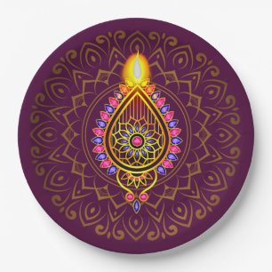 Diwali Jeweled Diya Candle Design Mandala Lila Pappteller
