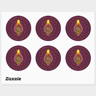 Diwali Jeweled Diya Candle Design Mandala Lila Runder Aufkleber