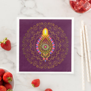 Diwali Jeweled Diya Candle Design Mandala Lila Serviette