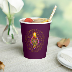 Diwali-Juwelen-Diya-Kerzen-Design Mandala Lila Pappbecher