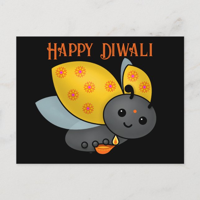 Diwali Ladybug mit Deepa Postkarte (Vorderseite)