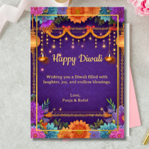 Diwali Lila Gold Diwali Lamps Light Illustration Einladung