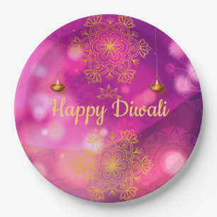 Diwali Lila Gold Mandala Lamps Pappteller