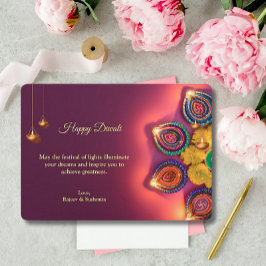 Diwali Lila Golden Lamp Diyas Gruß Feiertagskarte