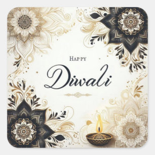 Diwali mit Elegant Floral & Diya Quadratischer Aufkleber