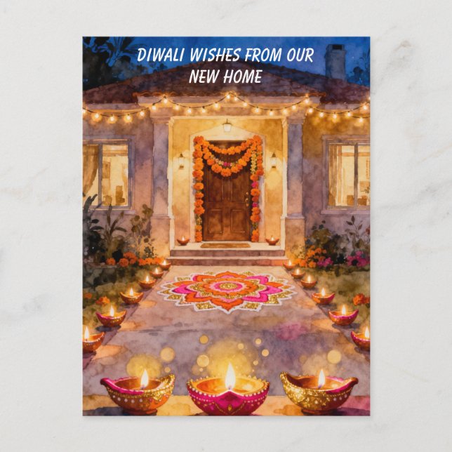 Diwali New Home Wishes Feiertagspostkarte (Vorderseite)