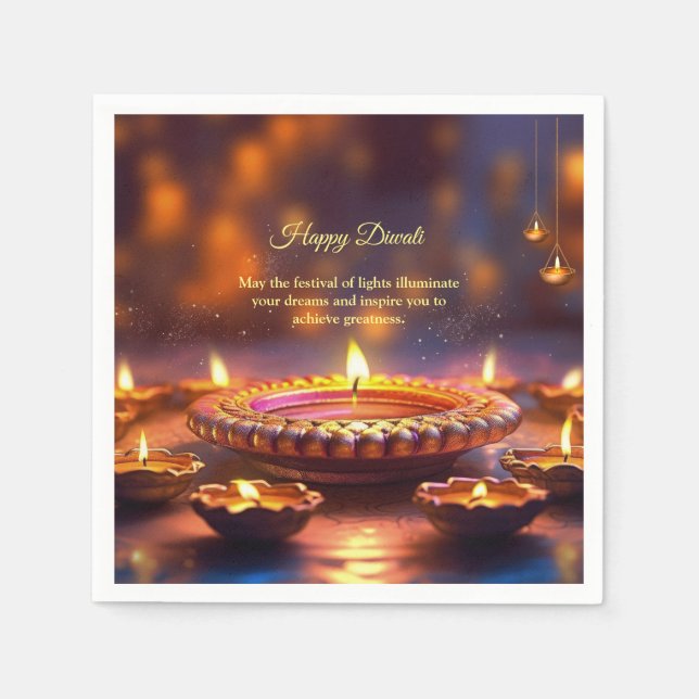 Diwali Orange Brown Golden Lamp Diyas Serviette (Vorderseite)