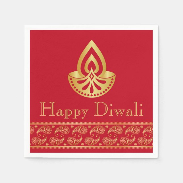 Diwali Paper Napkin Gold Diya Indianermuster Serviette (Vorderseite)