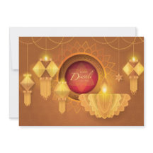 Diwali Papercut Deepa & Lanterns, Gold