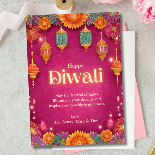 Diwali Pink Festivals Blume Lampe Lights Begrüßung Einladung (Von Creator hochgeladen)