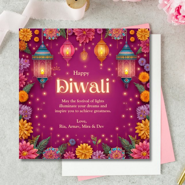 Diwali Pink Festive Blume Lamp Gruß Einladung (Von Creator hochgeladen)