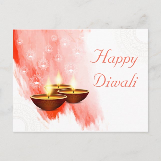 Diwali Red Watercolor mit Diyas Postkarte (Vorderseite)