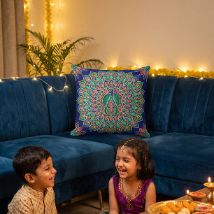 Diwali-Spezial-Pfau-Rangoli Kissen