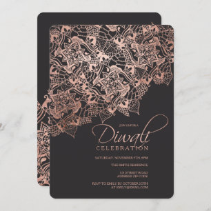 Diwali typografie Imitate Rose Gold mandala auf gr Einladung